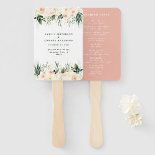 Blush, peach floral + foliage wedding hand fan