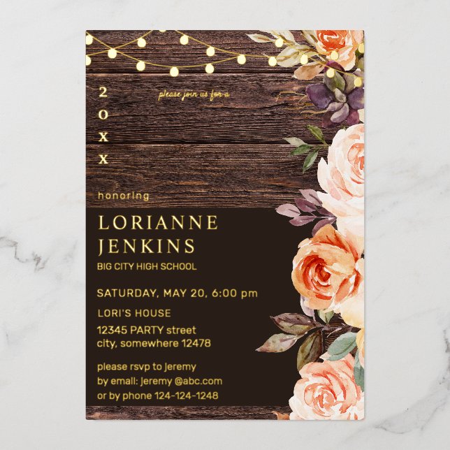 Blush & Peach Floral Rustic Graduation v2 Full  (Front)