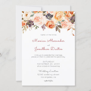 Blush & Peach Floral Rustic Wedding Invitation