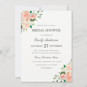 Blush Peach Floral Watercolor Bridal Shower Invitation