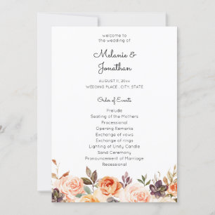Blush & Peach Floral Wedding Ceremony Program Invitation