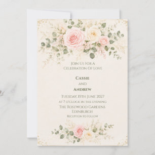 Blush Peach Floral Wedding Invitation