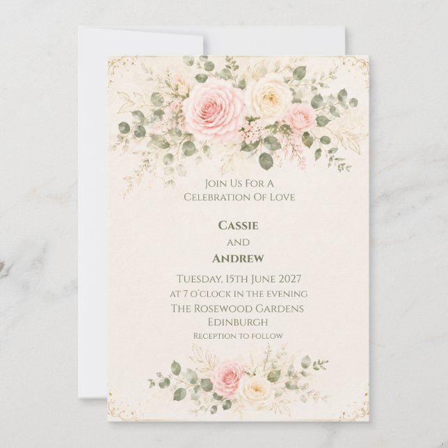 Blush Peach Floral Wedding Invitation (Front)