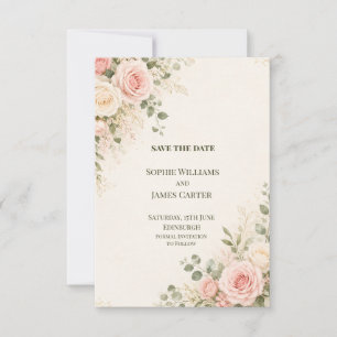 Blush Peach Floral Wedding Save The Date