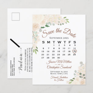 Blush Peach Floral Wedding Save the Date Calendar Announcement Postcard
