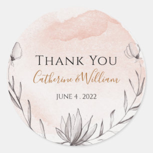 Blush Peach Floral Wedding Thank You Classic Round Sticker