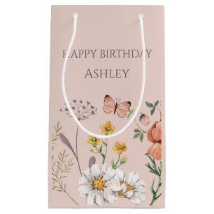 Blush Peach Floral Wildflower Birthday  Small Gift Bag
