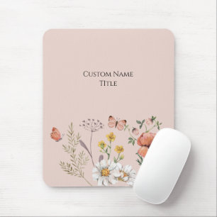 Blush Peach Floral Wildflower Mouse Mat