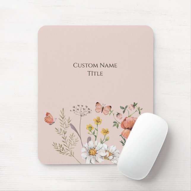 Blush Peach Floral Wildflower  Mouse Mat (With Mouse)