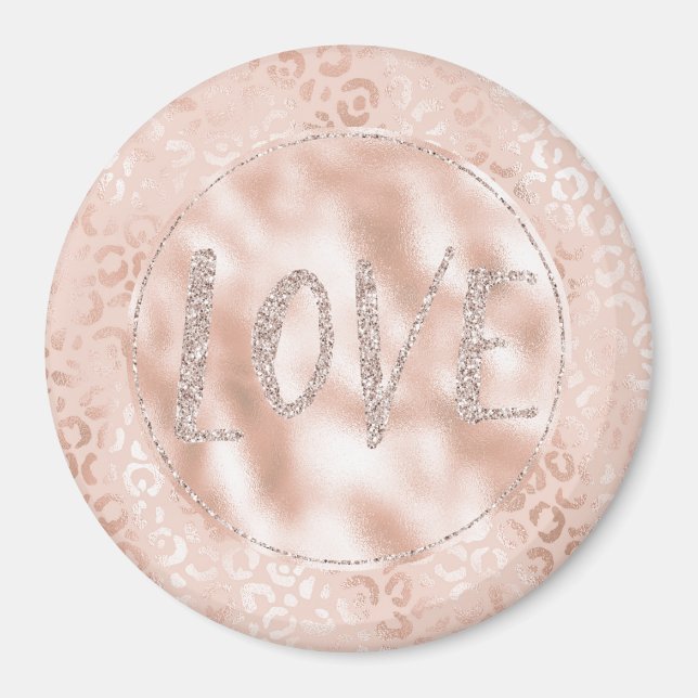 Blush Peach Leopard print Glitter Love    Magnet (Front)