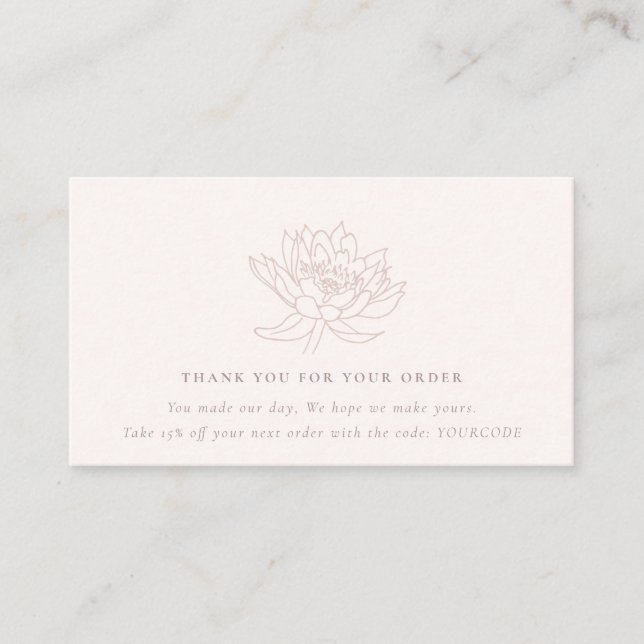 BLUSH PEACH LOTUS FLORA LOGO SHOPPING THANK YOU BUSINESS CARD (Front)