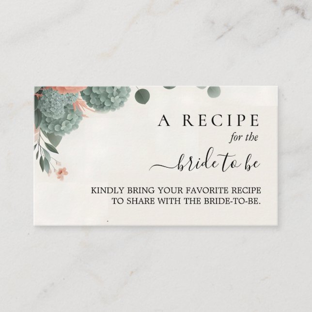 Blush Peach Mint Moss Sage Green Bridal Shower Enclosure Card (Front)