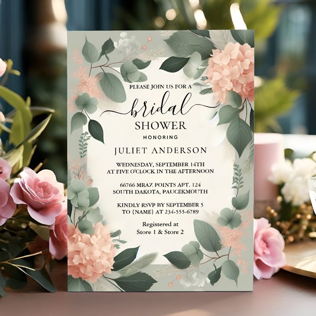 Blush Peach Mint Moss Sage Green Bridal Shower Invitation (Creator Uploaded)