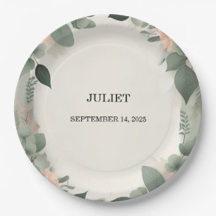 Blush Peach Mint Moss Sage Green Bridal Shower Paper Plate