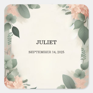 Blush Peach Mint Moss Sage Green Bridal Shower Square Sticker