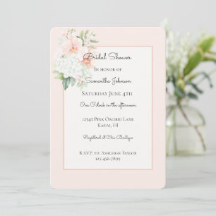 Blush Peach Orchid Flowers Stripes Bridal Shower Invitation