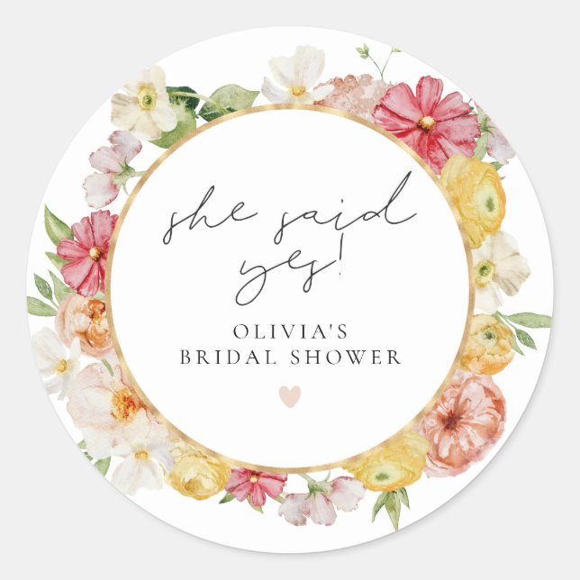 Blush & Peach Pastel Floral Bridal Shower Classic Round Sticker (Front)