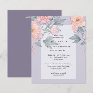 Blush Peach PEONIES Blue Wedding Invite BUDGET
