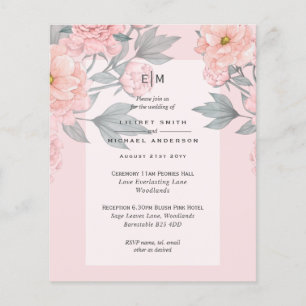 Blush Peach PEONIES Lilac Wedding Invite BUDGET Flyer