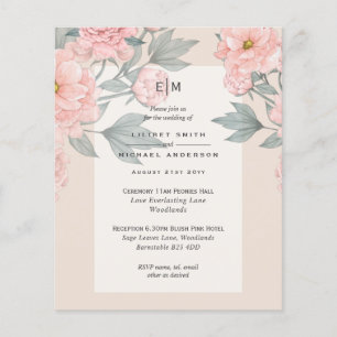 Blush Peach PEONIES Lilac Wedding Invite BUDGET Flyer
