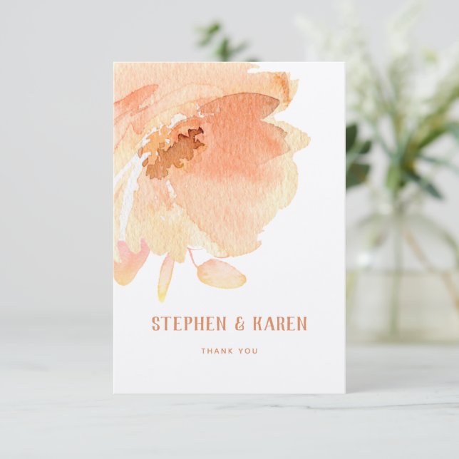 Blush Peach Peony Elegant Wedding Thank You Card (Standing Front)