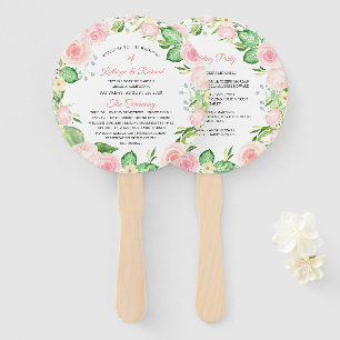 Blush Peach Pink Floral Wedding Program Hand Fan