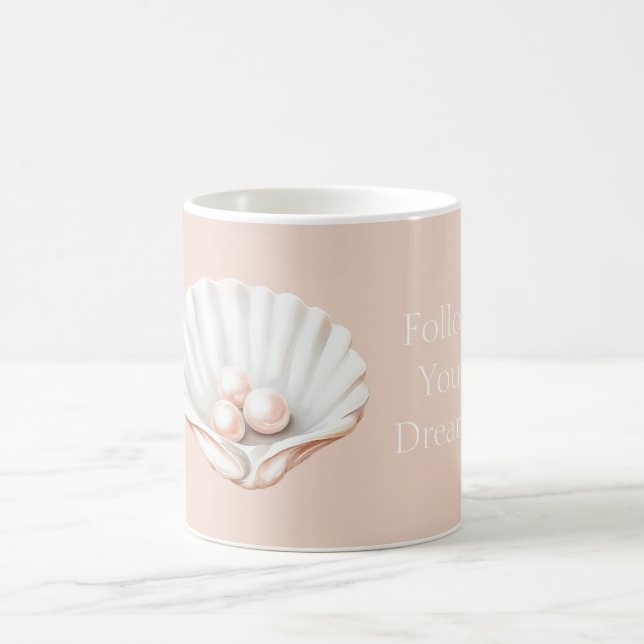 Blush Peach Pink Pearls Shell Coffee Mug (Center)