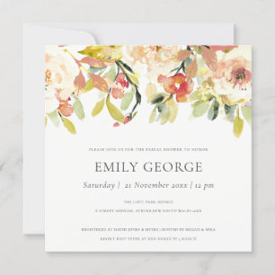 BLUSH PEACH PINK WATERCOLOR FLORAL BRIDAL SHOWER INVITATION