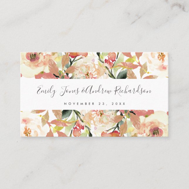 BLUSH  PEACH PINK WATERCOLOR FLORAL PLACE CARDS (Front)