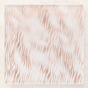 Blush Peach Pink White Zebra print       Glass Coaster