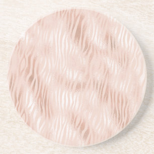 Blush Peach Pink Zebra print    Coaster