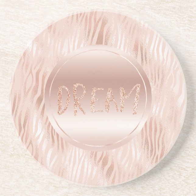 Blush Peach Pink Zebra print Glitter Dream Coaster (Front)