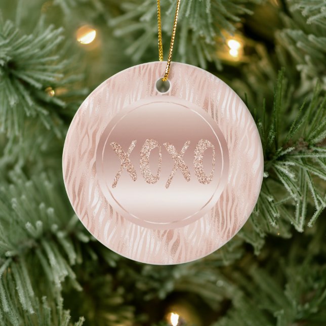 Blush Peach Pink Zebra print Glitter XOXO Ceramic Tree Decoration (Tree)