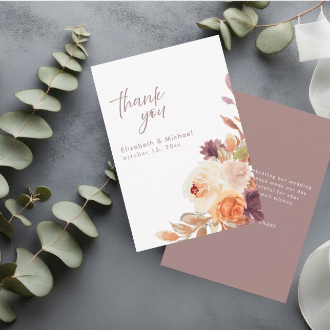 Blush Peach Plum Elegant Wedding Thank You Card (Creator Uploaded)