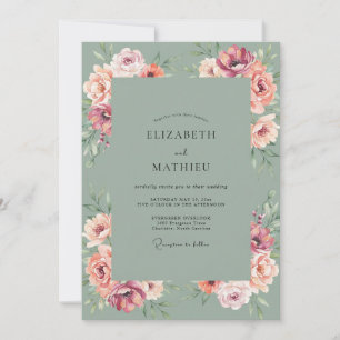 Blush Peach Ranunculus Eucalyptus Wedding Invitation