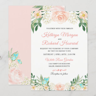 Blush Peach Rose Garden Watercolor Wedding Invite