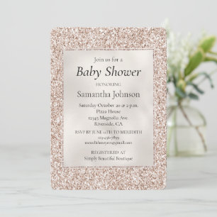 Blush Peach Rose Glitter Pearl Baby Shower    Invitation