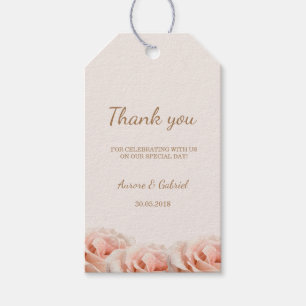Blush Peach Roses Champagne Wedding Thank You Gift Tags