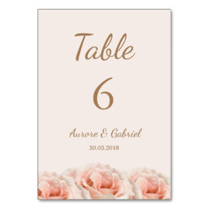 Blush Peach Roses floral Wedding Table number