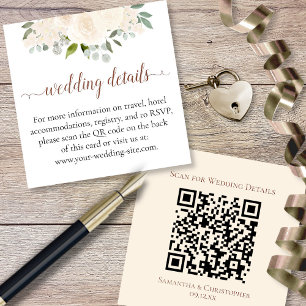 Blush Peach Roses Wedding Details Website QR Code Enclosure Card