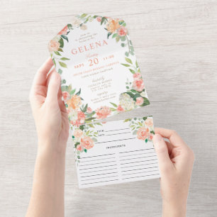 Blush Peach Spring Floral Bridal Shower and Recipe All In One Invitation