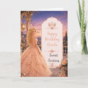 Blush Peach Sweet 16 Princess Garden Card