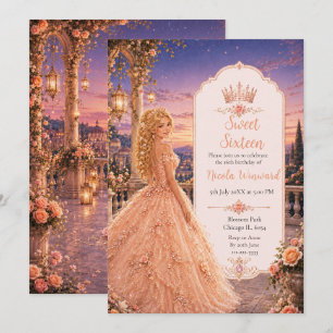Blush Peach Sweet 16 Princess Garden Invitation
