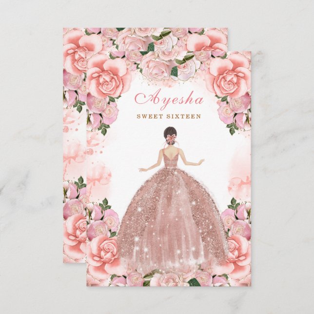 Blush Peach Sweet Sixteen Birthday invitation card (Front/Back)