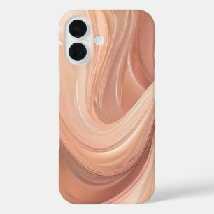 Blush Peach Swirl – Elegant Fluid Marble Pattern iPhone 16 Case
