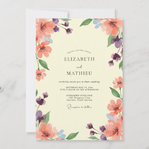 Blush Peach Violet Wildflower Wedding Invitation