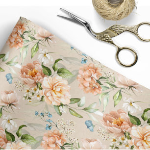 Blush & Peach Watercolor Floral Pattern Wedding Wrapping Paper