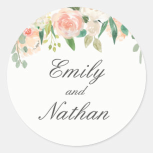 Blush Peach Watercolor Floral Wedding Sticker