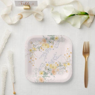 Blush Peach Wildflower Botanical Party Paper Plate