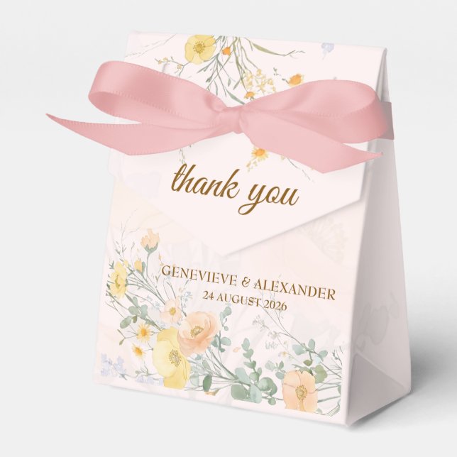 Blush Peach Wildflower Botanical Wedding Favour Bo Box (Front Side)